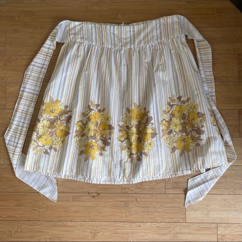 Striped Skirt - Yellow Brown White - Floral Detail